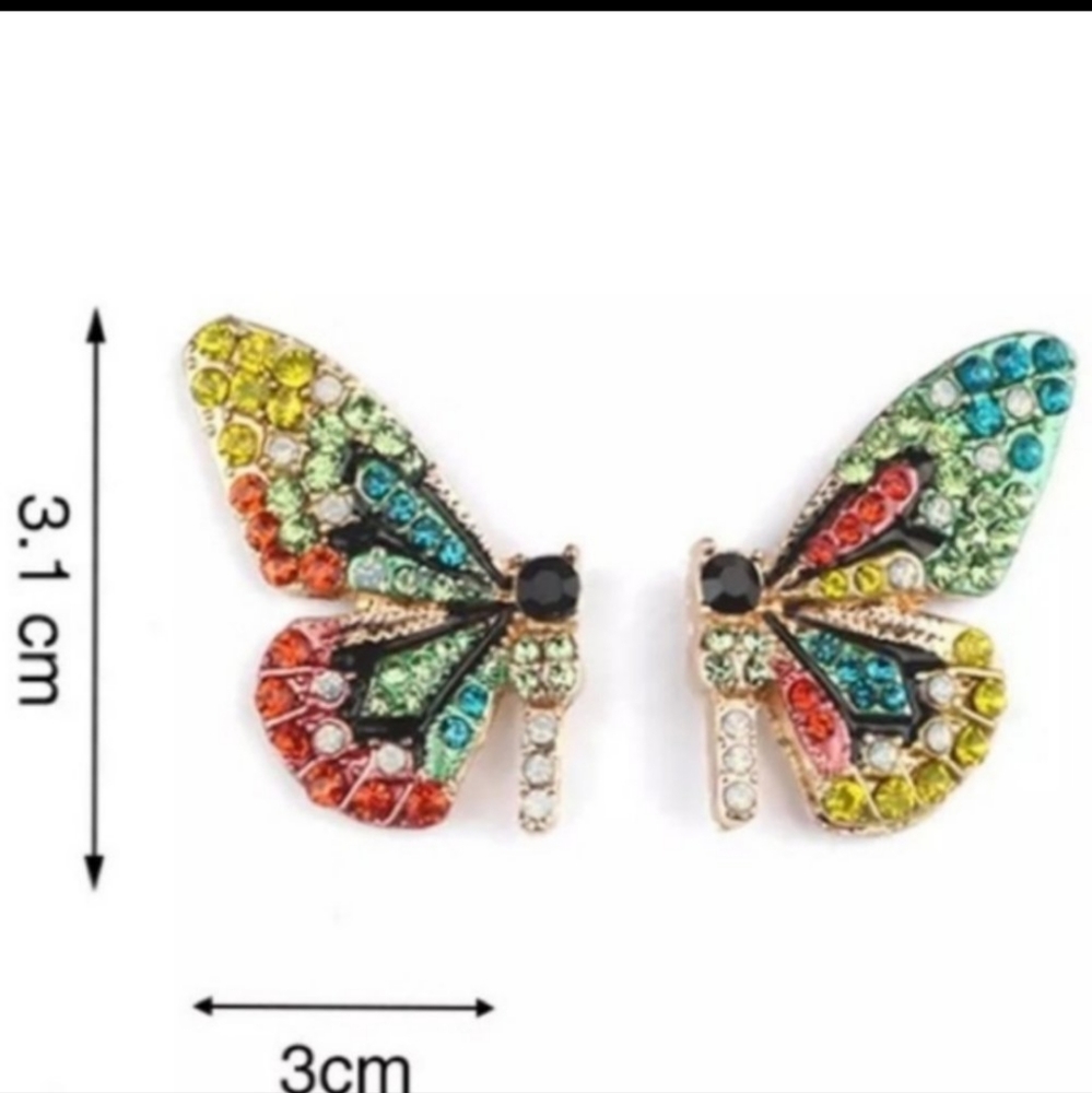 Butterfly multi colored stud earrings - Picture 4 of 4